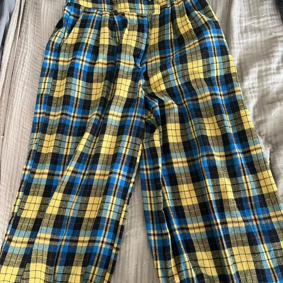 Dressed in LALA Yellow and Blue Flannel Plaid Wide Leg Pants - Picture 3 of 4